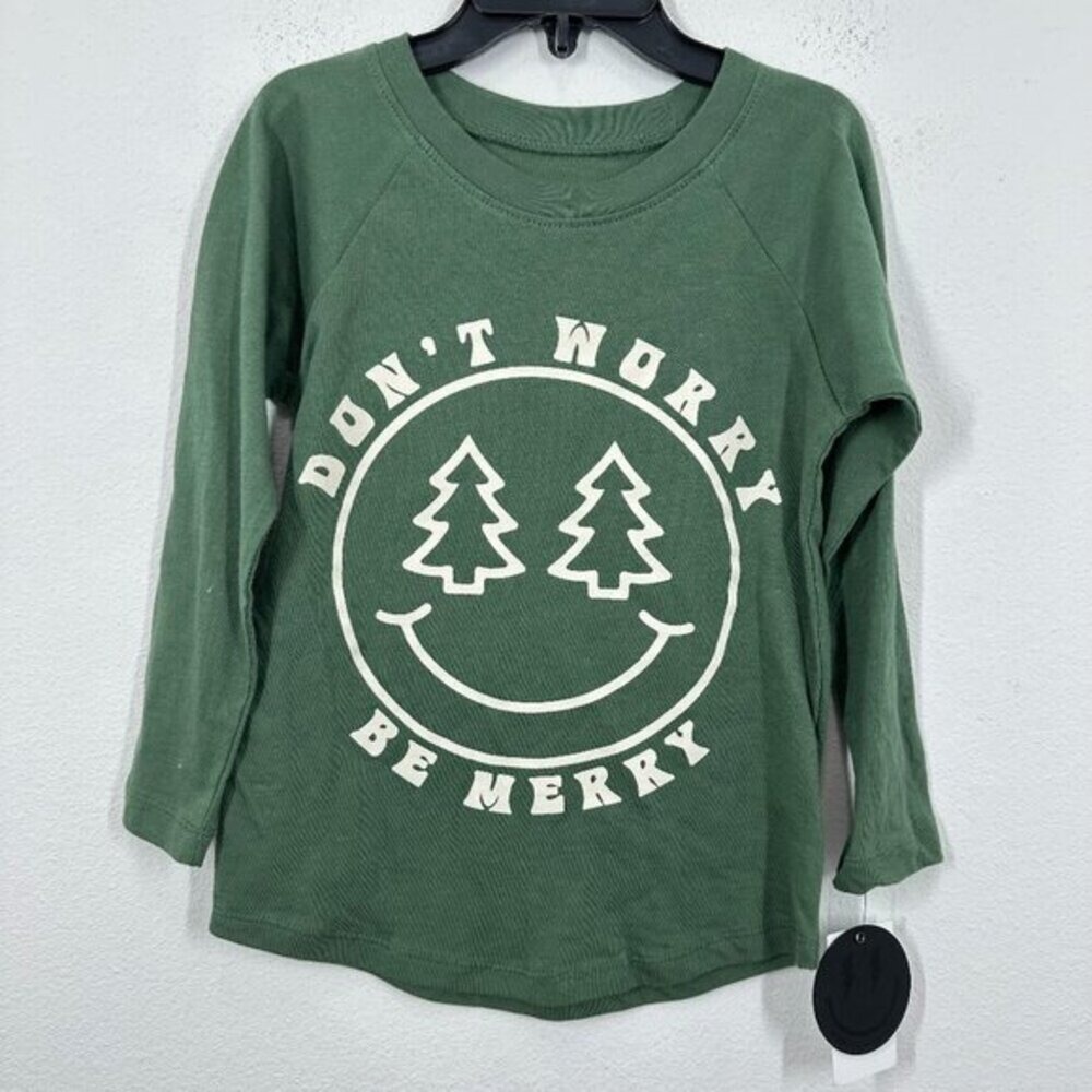 Tiny Whales Kids Longsleeve Shirt Holiday Christmas Don't Worry Be Merry NWT